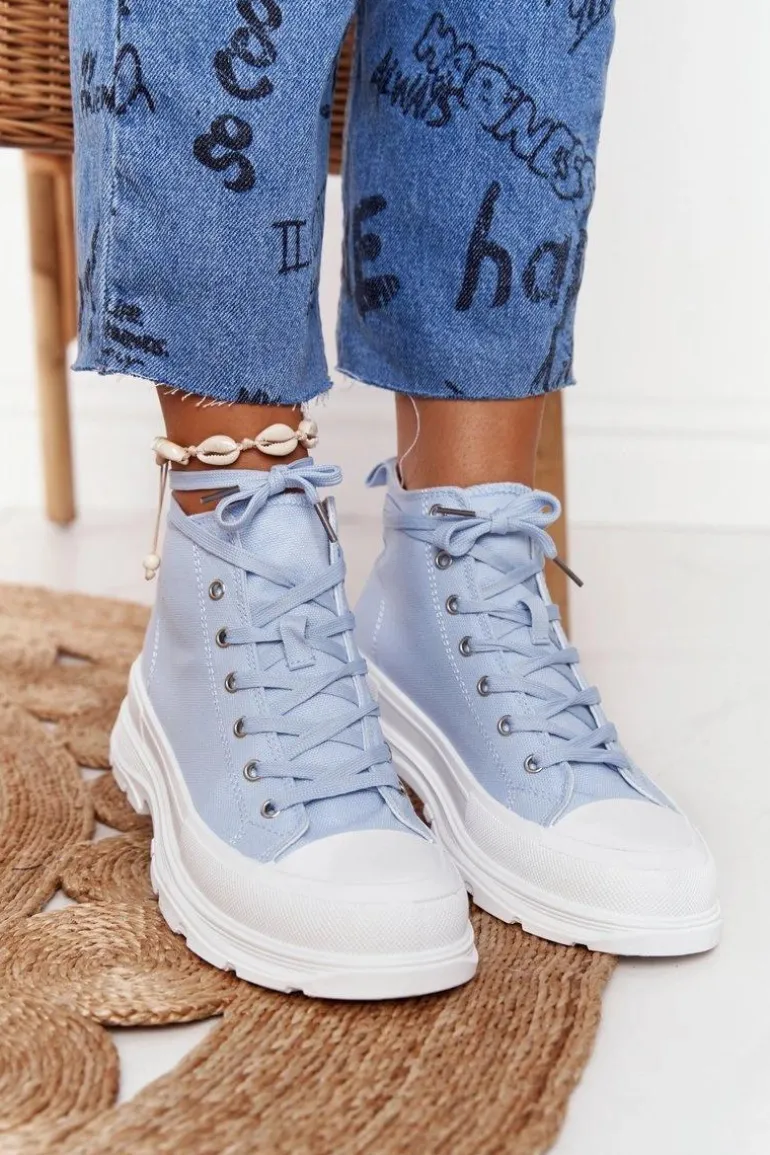Damskie Wysokie Trampki Na Dużej Podeszwie Niebieskie Trissy