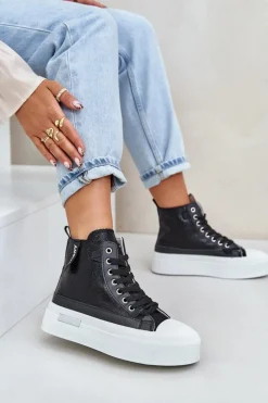 Damskie Wysokie Trampki Na Platformie Czarne Averira