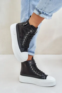 Damskie Wysokie Trampki Na Platformie Czarne Averira