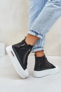 Damskie Wysokie Trampki Na Platformie Czarne Averira