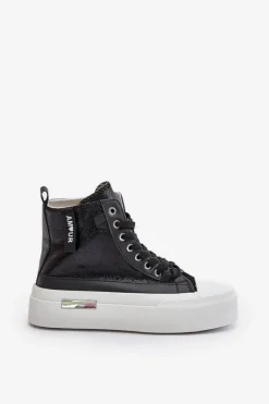 Damskie Wysokie Trampki Na Platformie Czarne Averira
