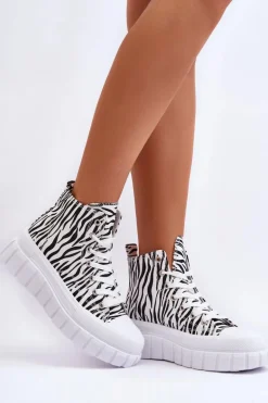 Damskie Wysokie Trampki Wzór Zebry Białe Florensi