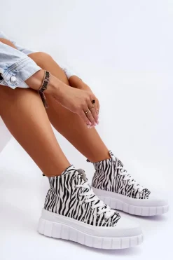 Damskie Wysokie Trampki Wzór Zebry Białe Florensi