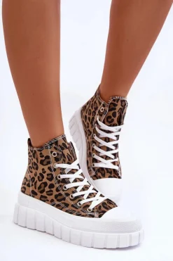 Damskie Wysokie Trampki Wzór Leopard Brązowe Florensi