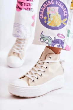 Damskie Wysokie Trampki Wiązane Beżowe Carlyn