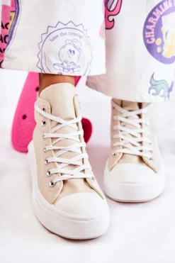 Damskie Wysokie Trampki Wiązane Beżowe Carlyn