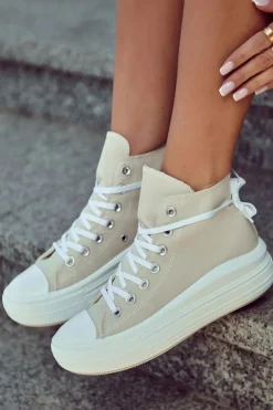 Damskie Wysokie Trampki Wiązane Beżowe Carlyn