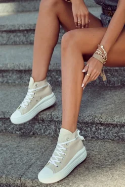 Damskie Wysokie Trampki Wiązane Beżowe Carlyn