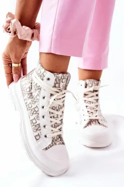 Damskie Wysokie Trampki Z Nadrukiem Białe Only You
