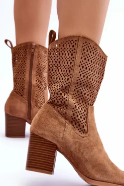 Damskie Wysokie Zamszowe Botki Kowbojki Brązowe Turner