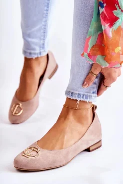 Damskie Zamszowe Baleriny Z Ozdobą Nicole 2746 Beżowe