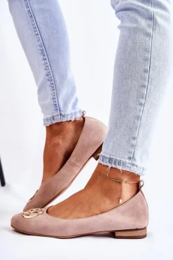 Damskie Zamszowe Baleriny Z Ozdobą Nicole 2746 Beżowe