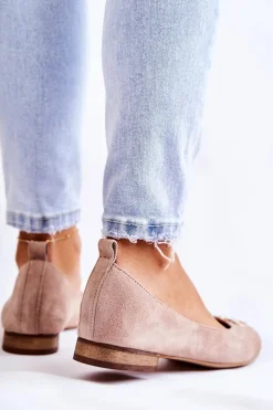 Damskie Zamszowe Baleriny Z Ozdobą Nicole 2746 Beżowe