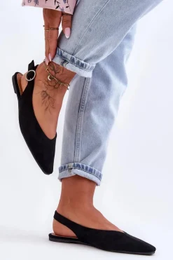 Damskie Zamszowe Baleriny Czarne Kenra