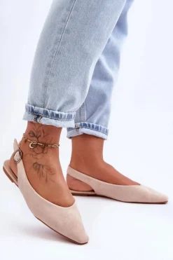 Damskie Zamszowe Baleriny Beżowe Kenra