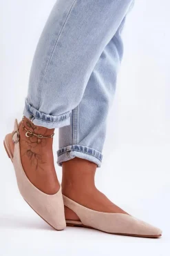 Damskie Zamszowe Baleriny Beżowe Kenra