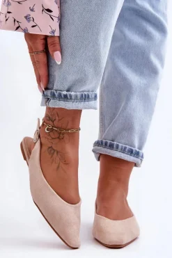 Damskie Zamszowe Baleriny Beżowe Kenra