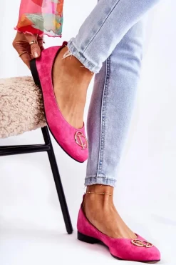 Damskie Zamszowe Baleriny Z Ozdobą Nicole 2746 Fuksja