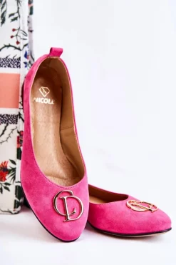 Damskie Zamszowe Baleriny Z Ozdobą Nicole 2746 Fuksja
