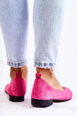 Damskie Zamszowe Baleriny Z Ozdobą Nicole 2746 Fuksja