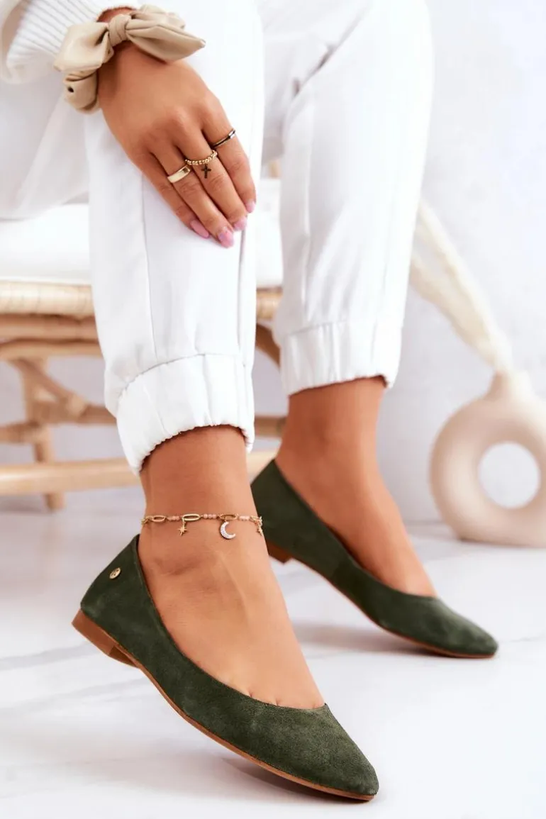 Damskie Zamszowe Baleriny Maciejka 04100-45 Khaki