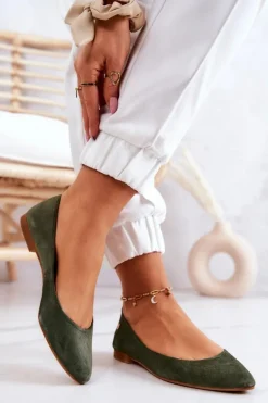 Damskie Zamszowe Baleriny Maciejka 04100-45 Khaki