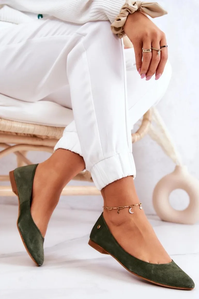 Damskie Zamszowe Baleriny Maciejka 04100-45 Khaki