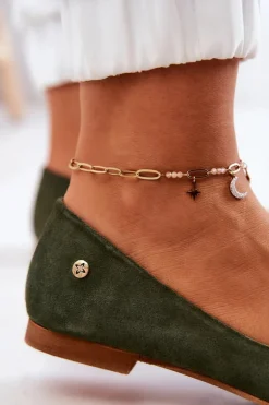 Damskie Zamszowe Baleriny Maciejka 04100-45 Khaki