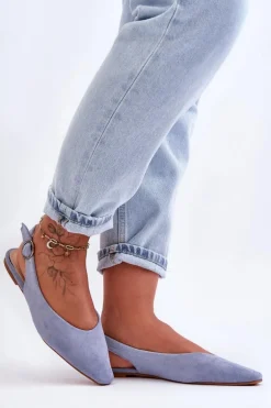 Damskie Zamszowe Baleriny Niebieskie Kenra