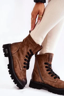 Damskie Zamszowe Botki Big Star KK274504 Brązowe