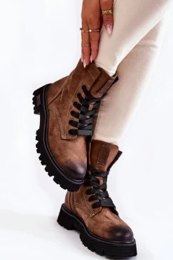 Damskie Zamszowe Botki Big Star KK274504 Brązowe