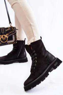 Damskie Zamszowe Botki Big Star KK274503 Czarne