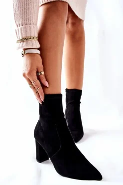 Damskie Zamszowe Botki Czarne Hellameia