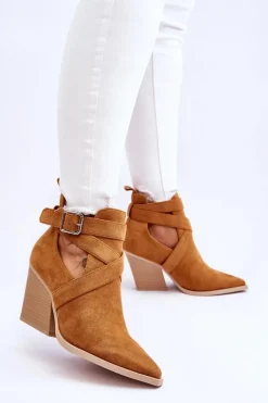 Damskie Zamszowe Botki Kowbojki Camel Dennise