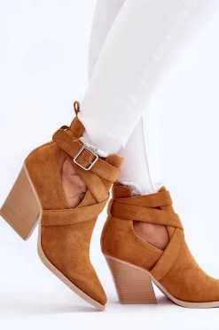 Damskie Zamszowe Botki Kowbojki Camel Dennise
