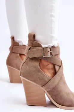 Damskie Zamszowe Botki Kowbojki Ciemnobeżowe Dennise