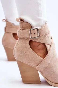 Damskie Zamszowe Botki Kowbojki Beżowe Dennise