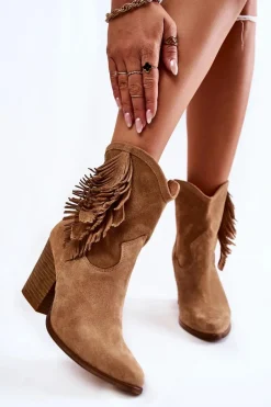 Damskie Zamszowe Botki Lewski Shoes 2808/L Beżowe