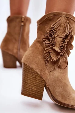 Damskie Zamszowe Botki Lewski Shoes 2808/L Beżowe