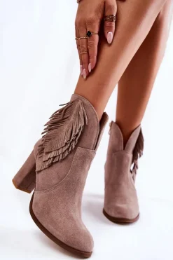 Damskie Zamszowe Botki Lewski Shoes 3093 Cappucino