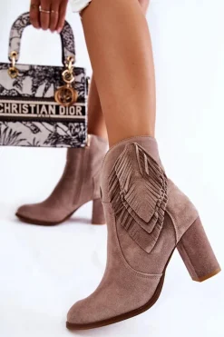 Damskie Zamszowe Botki Lewski Shoes 3093 Cappucino