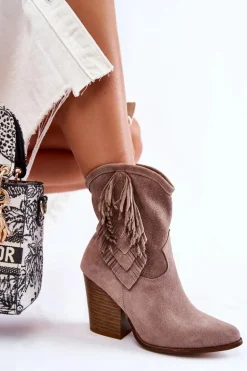 Damskie Zamszowe Botki Lewski Shoes 2808/L Cappucino