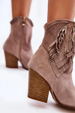 Damskie Zamszowe Botki Lewski Shoes 2808/L Cappucino