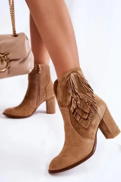 Damskie Zamszowe Botki Lewski Shoes 3093 Beżowe