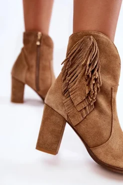 Damskie Zamszowe Botki Lewski Shoes 3093 Beżowe