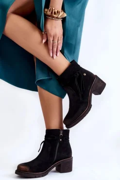 Damskie Zamszowe Botki Maciejka 05720-01 Czarne