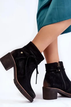 Damskie Zamszowe Botki Maciejka 05720-01 Czarne