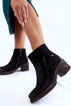 Damskie Zamszowe Botki Maciejka 05720-01 Czarne