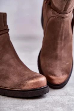 Damskie Zamszowe Botki Maciejka 05720-14 Jasnobrązowe