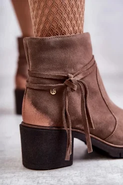 Damskie Zamszowe Botki Maciejka 05720-14 Jasnobrązowe